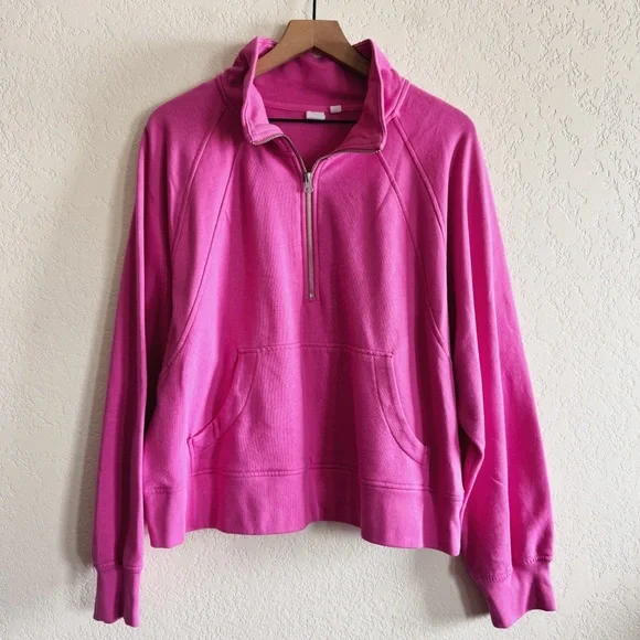 GAP | oversized half zip pullover sweatshirt hot pink | XL - Picture 1 of 6